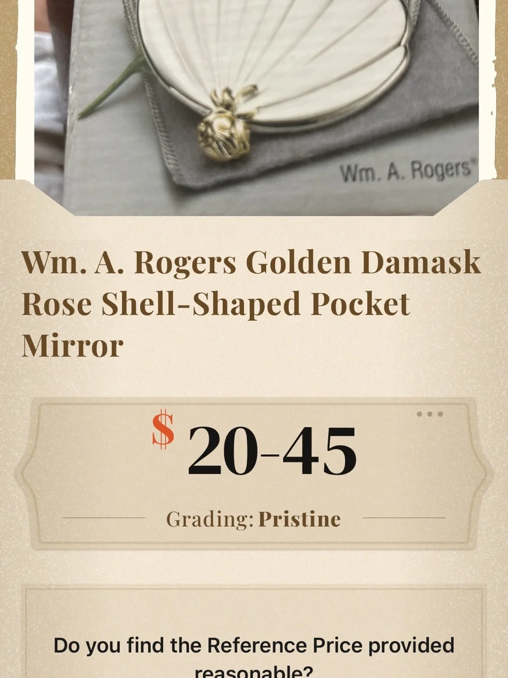 Oneida William Roger’s  Silver-tone Shell Compact Mirror with Gold Rose Mirror
